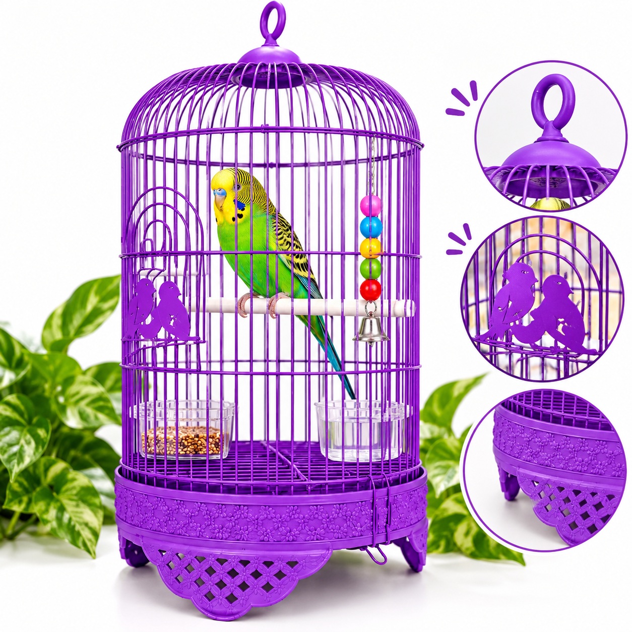 JAULA PREMIUM PARA CANARIOS, PERIQUITOS Y OTRAS AVES COLOR MORADO - 1