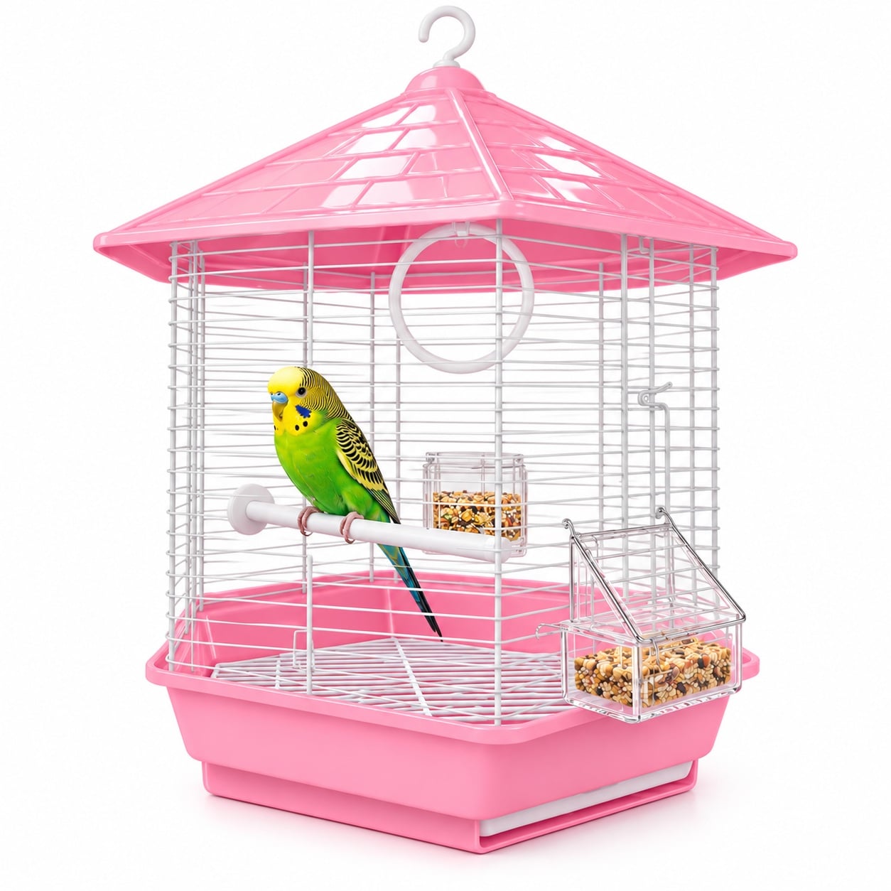 JAULA ORIENTAL PARA CANARIOS, AGAPORNIS, PERICOS Y OTRAS AVES COLOR ROSADO - 1
