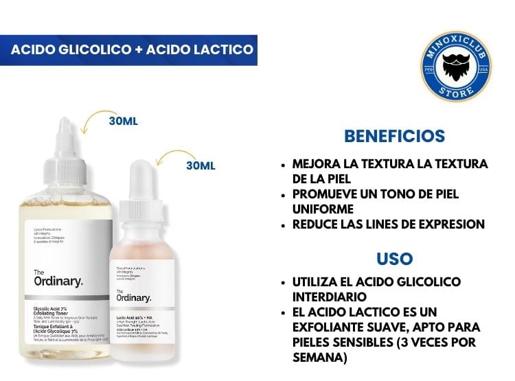 PACK ACIDO GLICOLICO 100ML + ACIDO LACTICO THE ORDINARY - 3