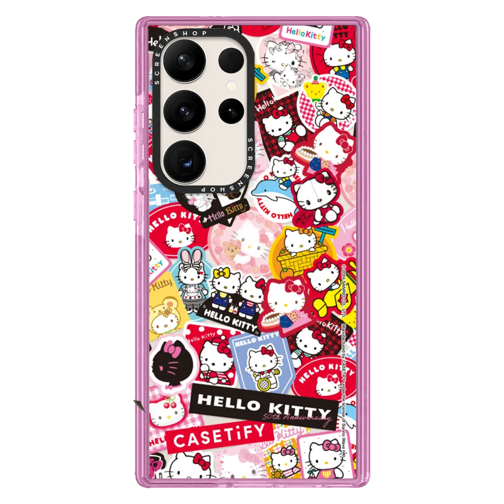 CASE SAMSUNG GALAXY S23 ULTRA HELLO KITTY 50 ANIVERSARIO STICKER ROSA - 1
