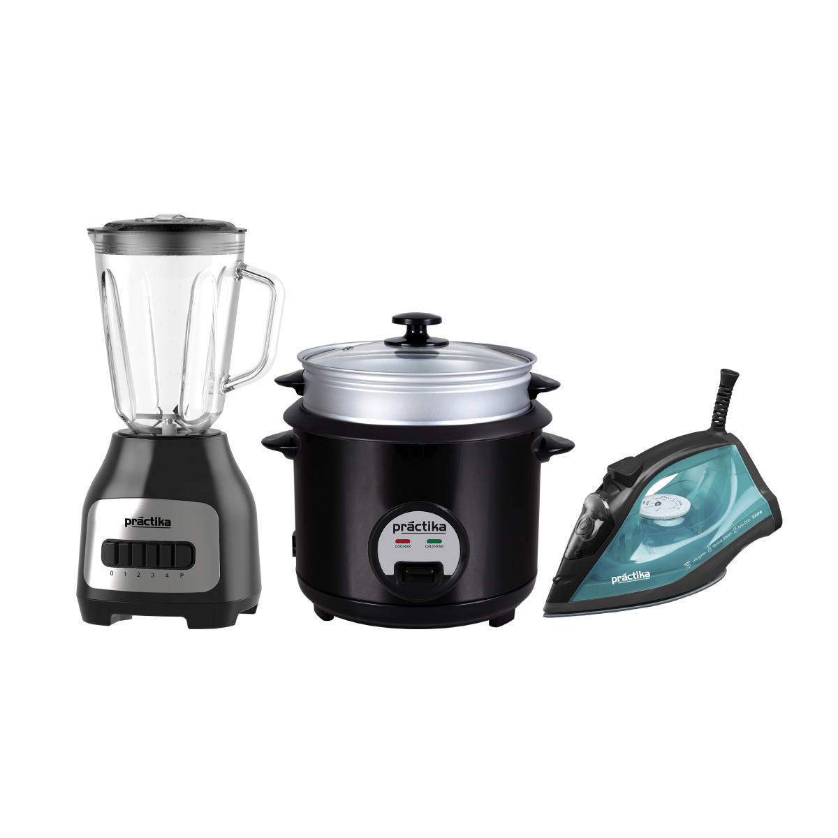 COMBO PRACTIKA OLLA ARROCERA POM-1K BLACK + LICUADORA BL-600 + PLANCHA A VAPOR NOVA - 1