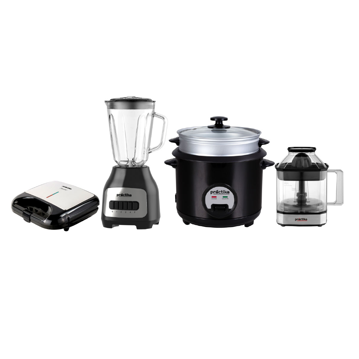 COMBO PRACTIKA LICUADORA BL-600 + OLLA ARROCERA POM-1K BLACK + MINI GRILL PANINI GRILL + EXPRIMIDOR CITRUS FORCE - 1