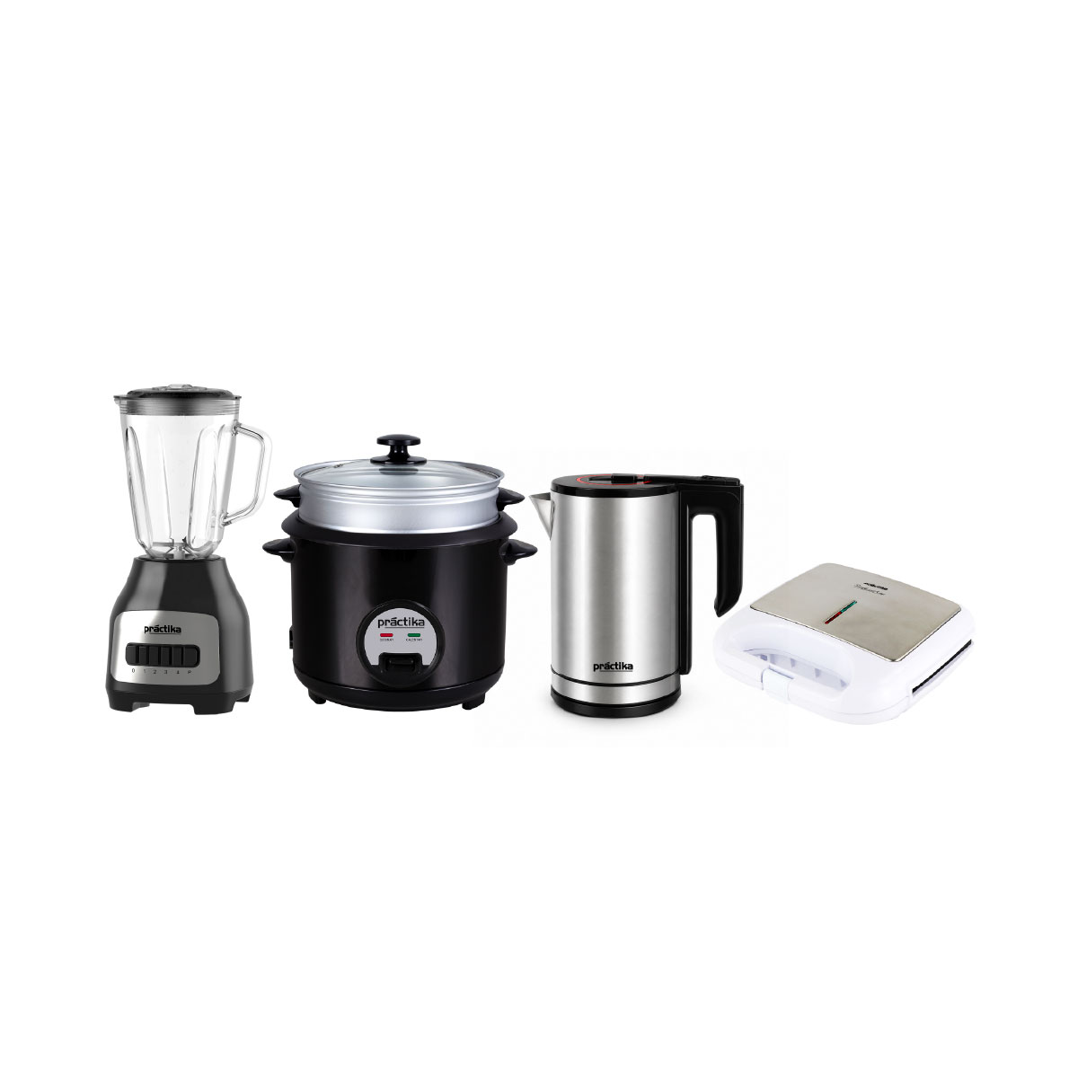 COMBO PRACTIKA LICUADORA BL-600 + OLLA ARROCERA POM-1K BLACK + SANDWICHERA SANDWICH MAX + HERVIDOR INOX 1.8 PLUS - 1