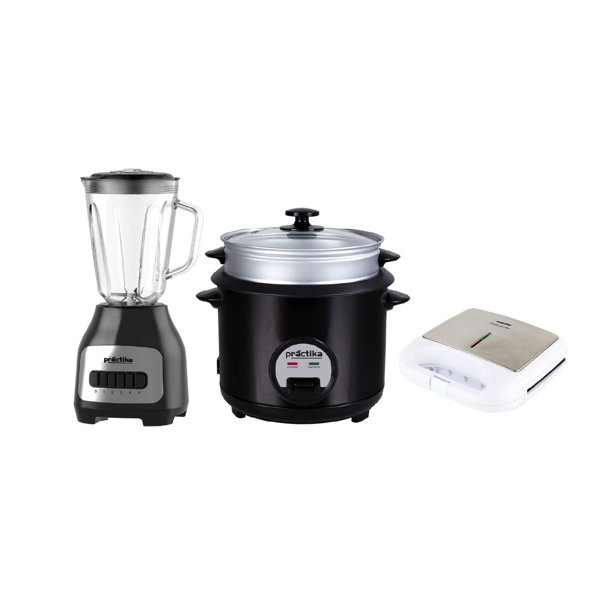 COMBO PRACTIKA LICUADORA BL-600 + OLLA ARROCERA POM-1K BLACK + SANDWICHERA SANDWICH MAX - 1
