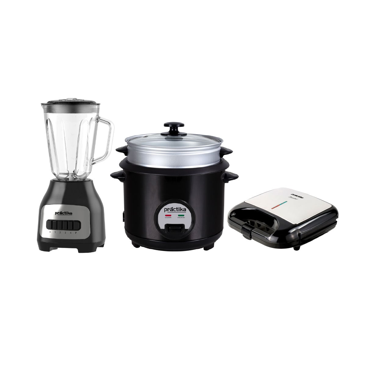 COMBO PRACTIKA LICUADORA BL-600 + OLLA ARROCERA POM-1K BLACK + MINI GRILL PANINI GRILL - 1