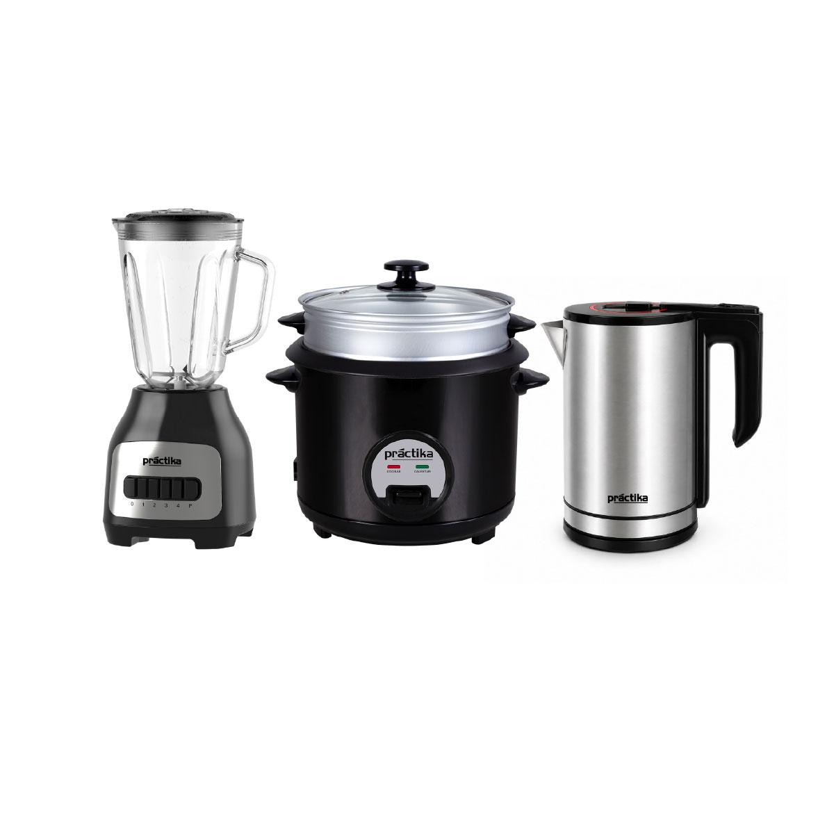 COMBO PRACTIKA LICUADORA BL-600 + OLLA ARROCERA POM-1K BLACK + HERVIDOR ELÉCTRICO INOX 1.8 PLUS - 1