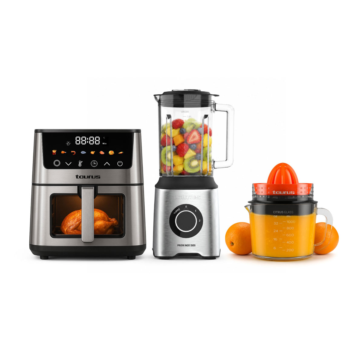 LICUADORA MOD. PRIOR INOX 1500 + FREIDORA DE AIRE MOD. SILVER FRYER II + EXPRIMIDOR MOD. CITRUS GLASS - 1