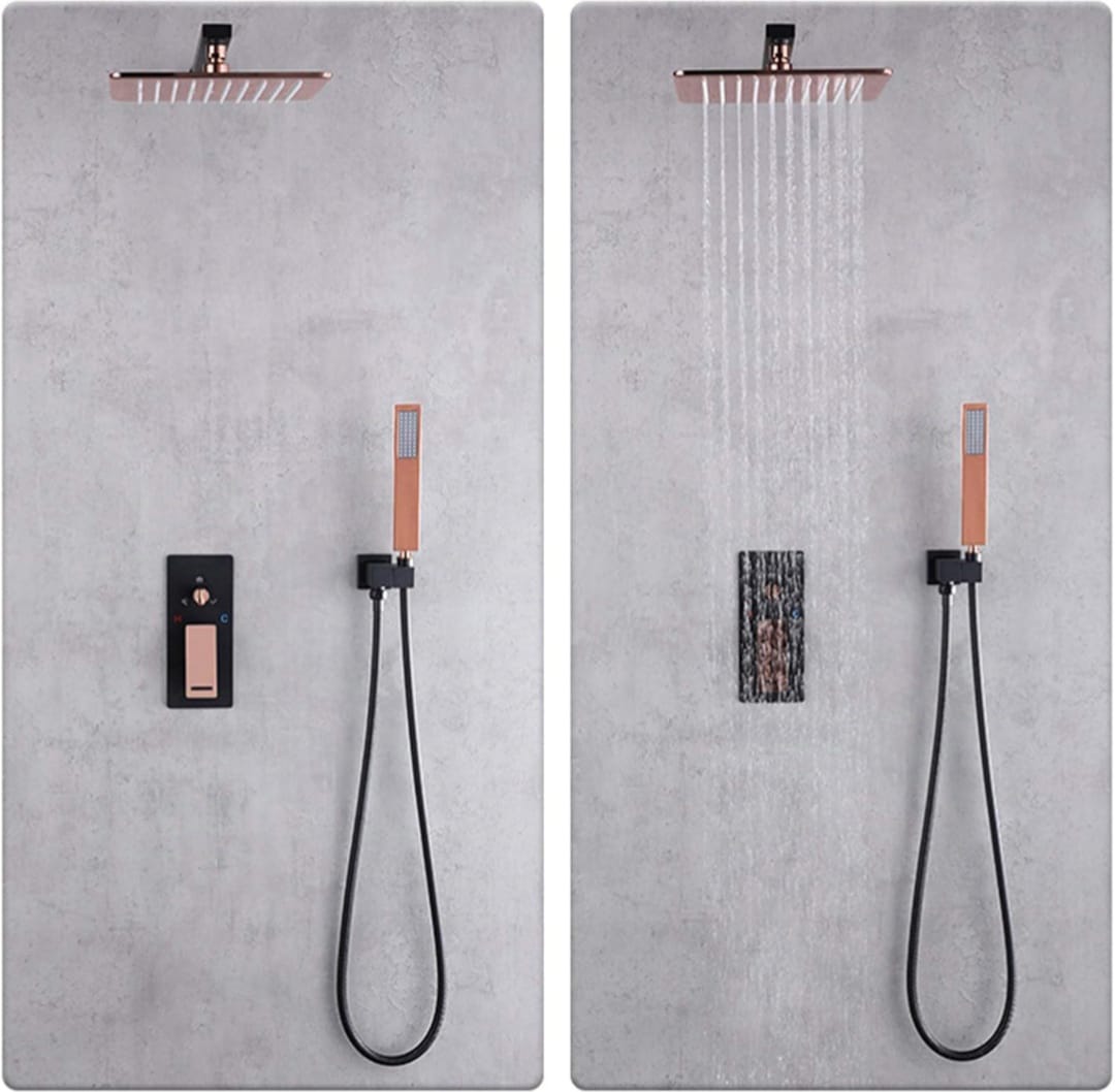 COMBO DUCHA FRATELLI MONOMANDO MEZCALDORA GOLDEN ROSE + BLACK ACERO INOXIDABLE TELEFONO PLATO 10' BRATIA 25 CM - 2