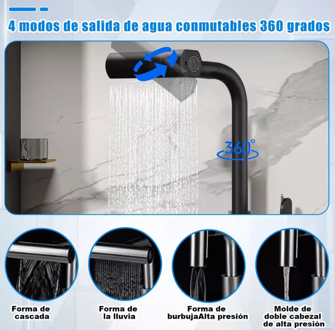 CAÑO HORSE HORSE360 MEZCLADORA GRIFERIA NEGRA MATE TIPO DUCHA - 6