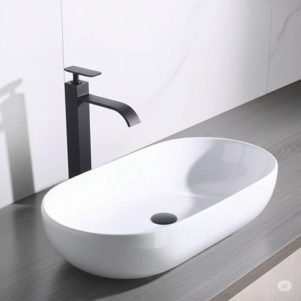 GRIFO CAÑO OVALIN O BOWL 30CM ACERO NEGRO MATE PICO CASCADA CUERPO CUADRADO - 1