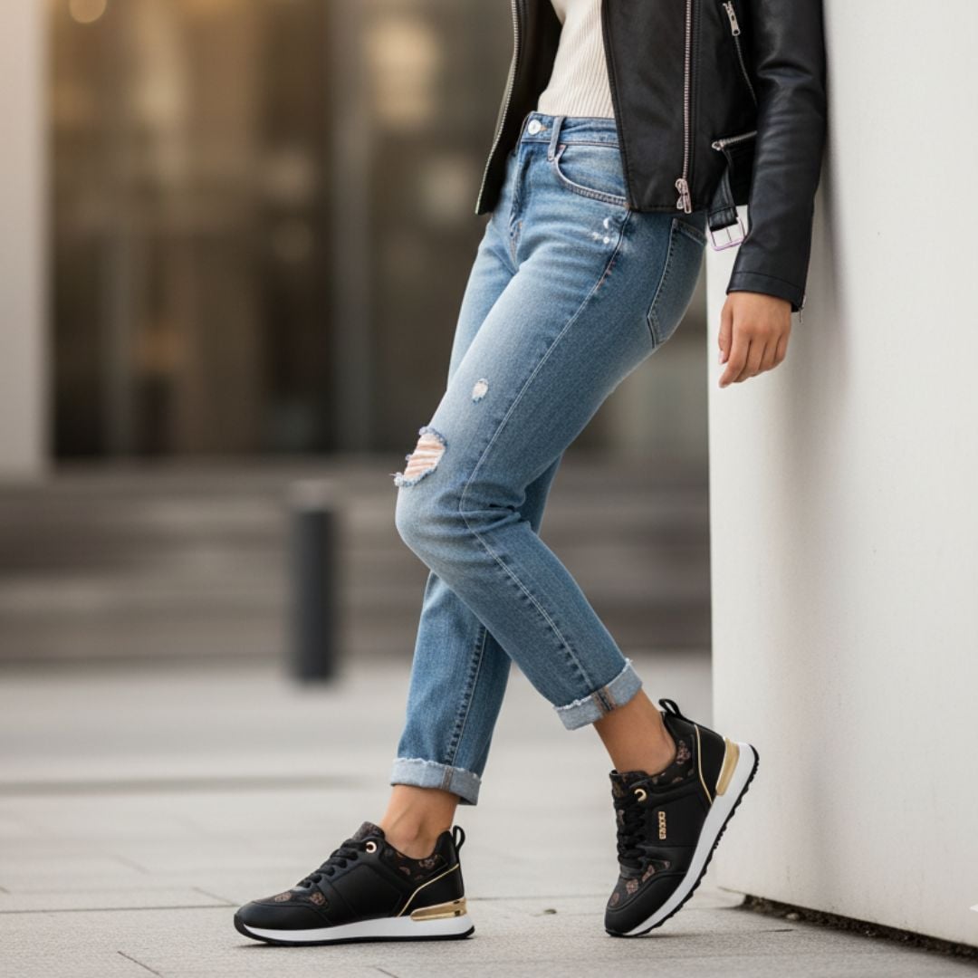 ZAPATILLAS GUESS MUJER KADLIN NEGRO LOGO MONOGRAMA DETALLES DORADOS - 6
