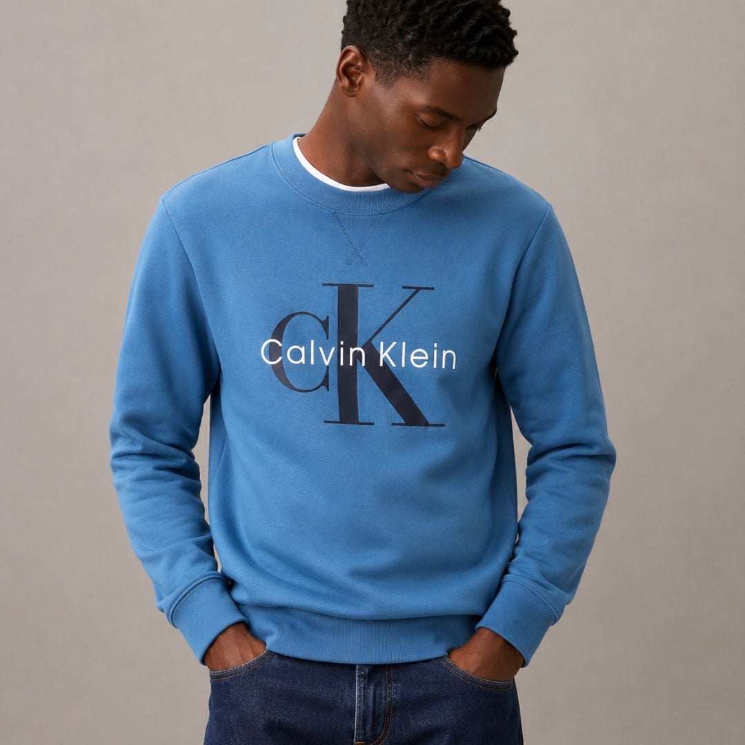 POLERA CALVIN KLEIN HOMBRE LOGO FLEECE AZUL MONOGRAMA CK - 1