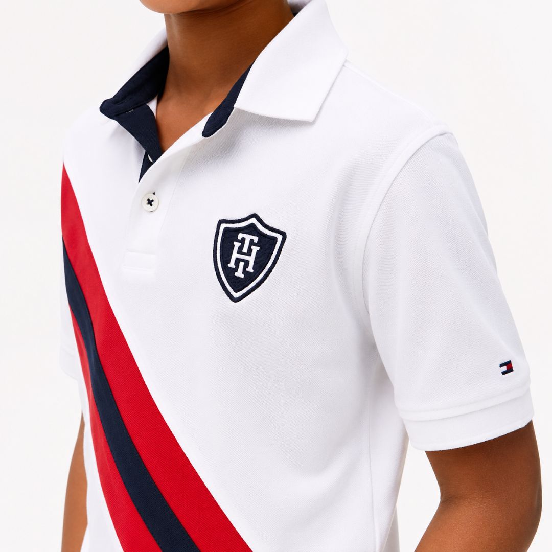 POLO CAMISERO TOMMY HILFIGER NIÑO BANNER STRIPE BLANCO FRANJA DIAGONAL - 2