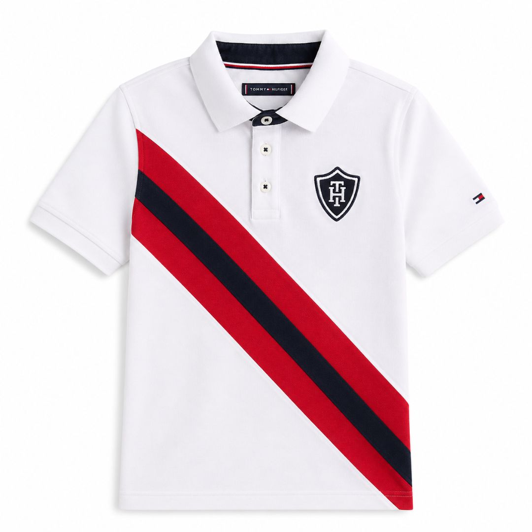 POLO CAMISERO TOMMY HILFIGER NIÑO BANNER STRIPE BLANCO FRANJA DIAGONAL - 5