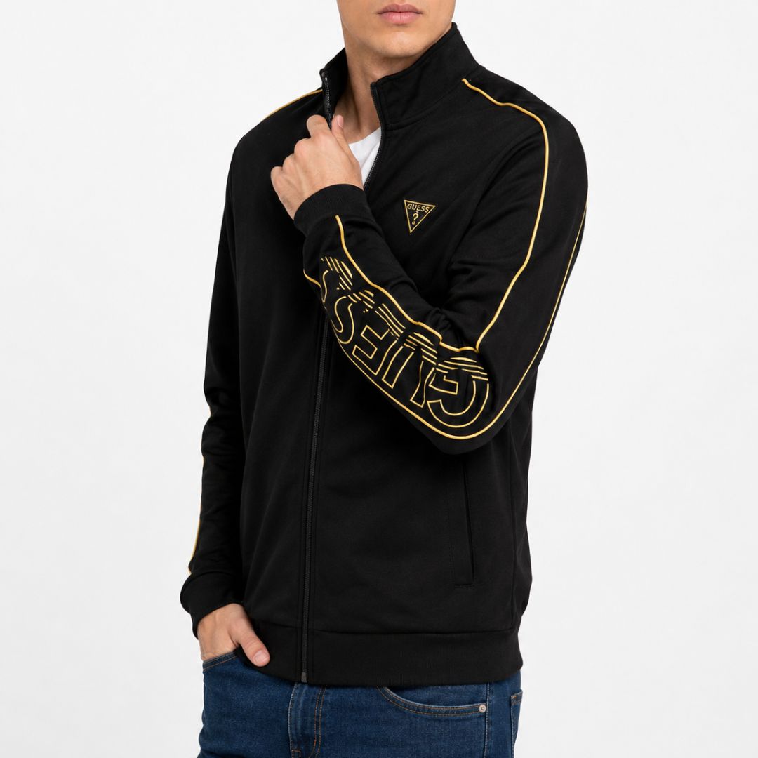CASACA GUESS HOMBRE JOSE LOGO ZIP NEGRO CHAQUETA DEPORTIVA REGULAR FIT - 1