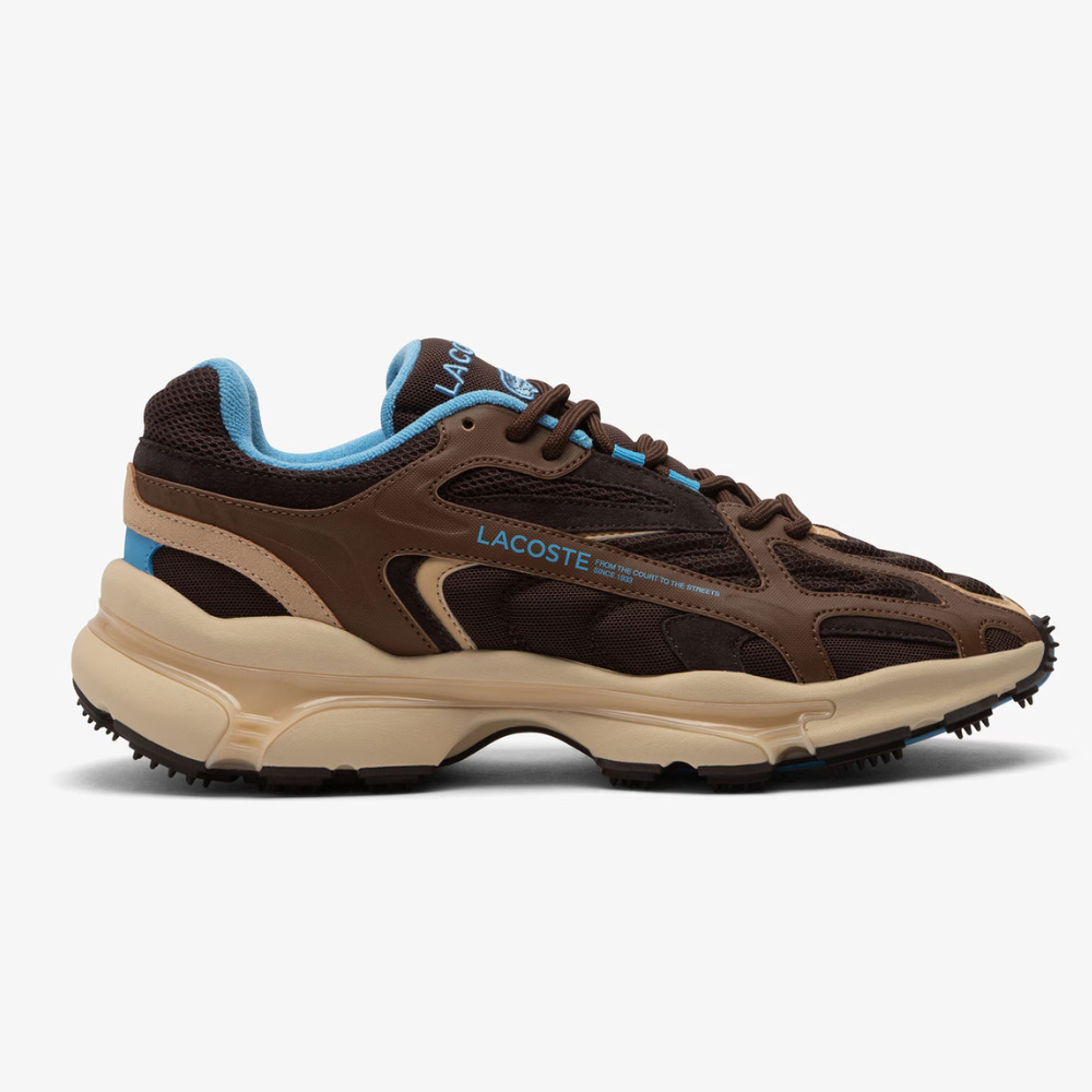 ZAPATILLAS LACOSTE L003 2K24 HOMBRE ESTILO CHUNKY RETRO MARRÓN/ CELESTE LOGOTIPO LATERAL - 3