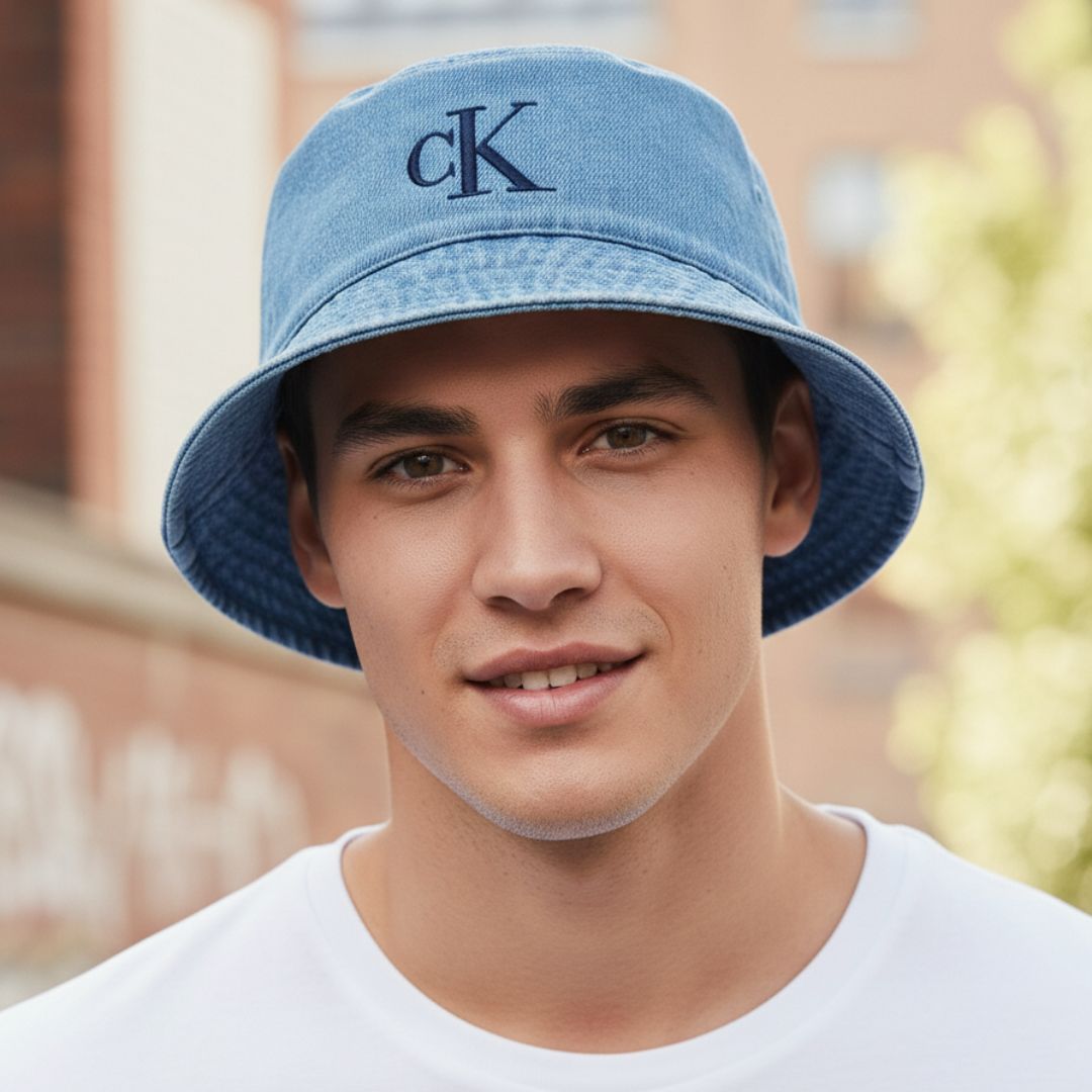 GORRA BUCKET CALVIN KLEIN AZUL DENIM LOGO BORDADO UNISEX ESTILO URBANO - 5