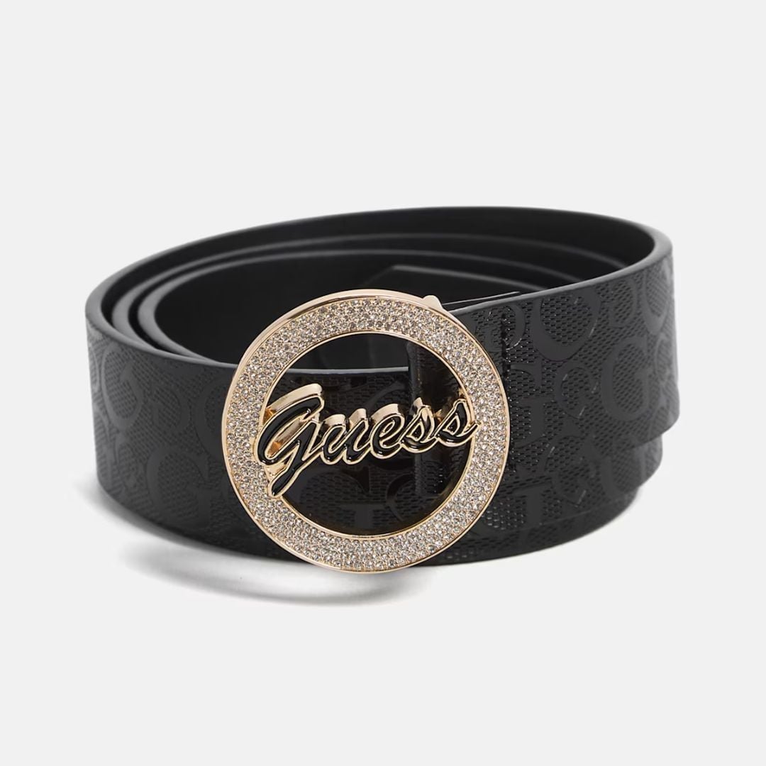 CORREA GUESS MUJER SPARKLE LOGO MONOGRAMA ALTO RELIEVE HEBILLA DORADA - 1