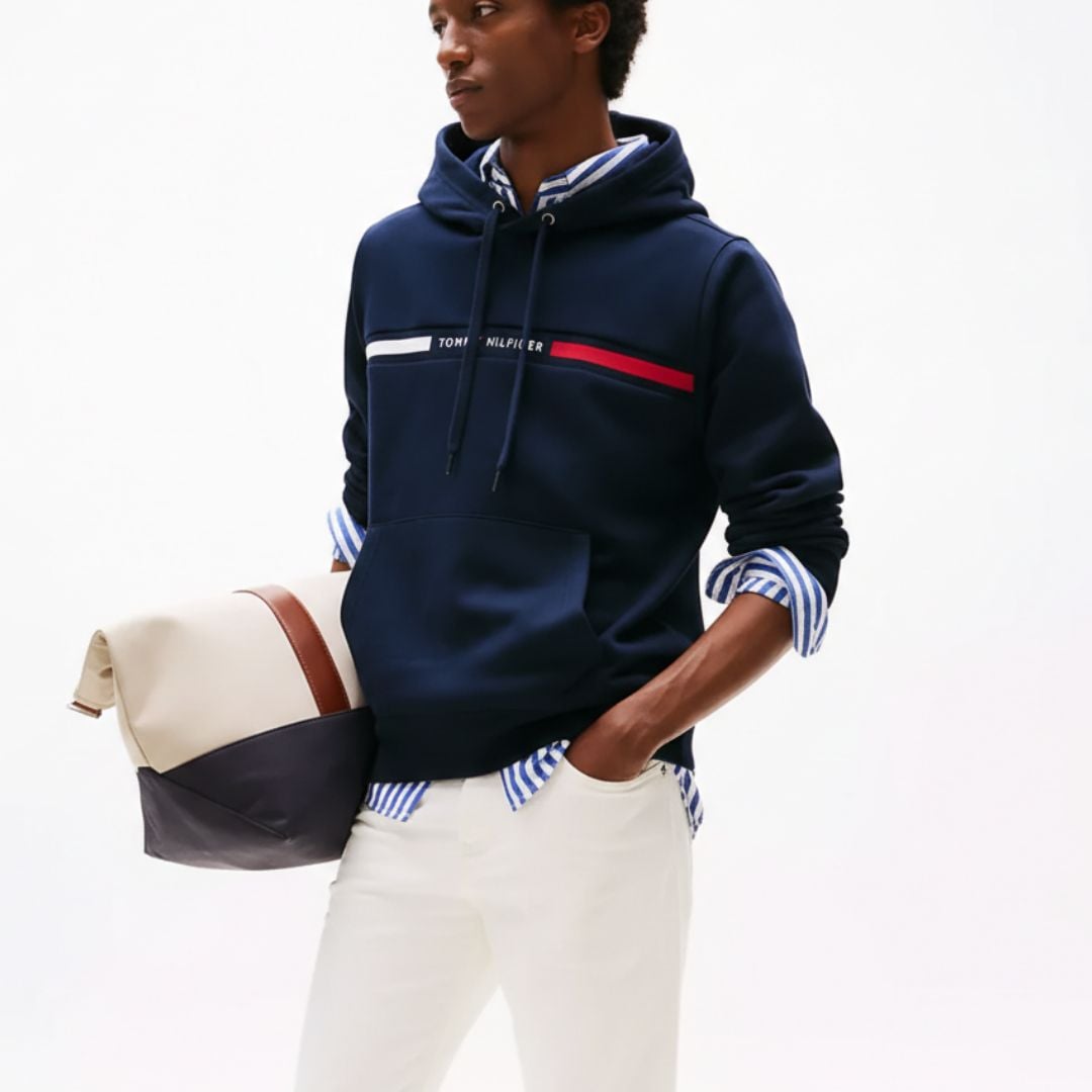 POLERA TOMMY HILFIGER HOMBRE FLAG STRIPE HOODIE AZUL CON CAPUCHA REGULAR FIT - 2
