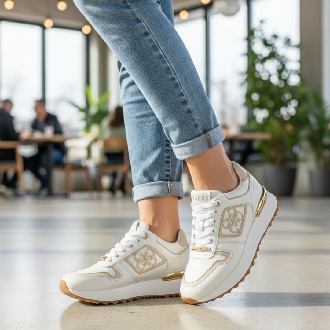 ZAPATILLAS GUESS MUJER KOYAA BLANCO LOGO QUATTRO G DORADO URBANAS - 7