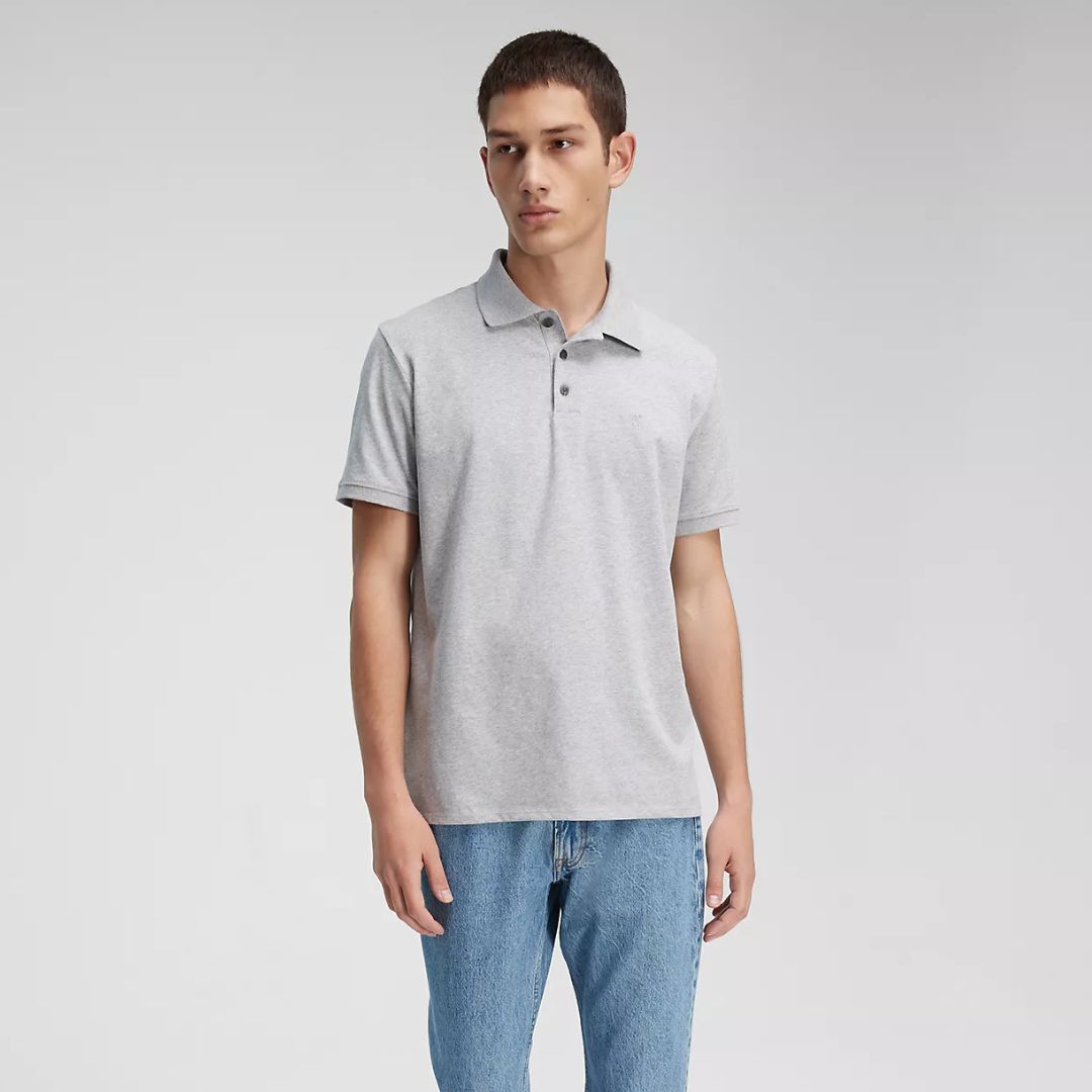 POLO CALVIN KLEIN HOMBRE LOGO CK GRIS PIQUÉ ALGODÓN REGULAR FIT - 4