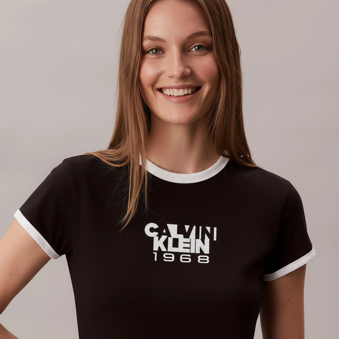 POLO CALVIN KLEIN MUJER LOGO 1968 SLIM FIT NEGRO MANGA CORTA - 5