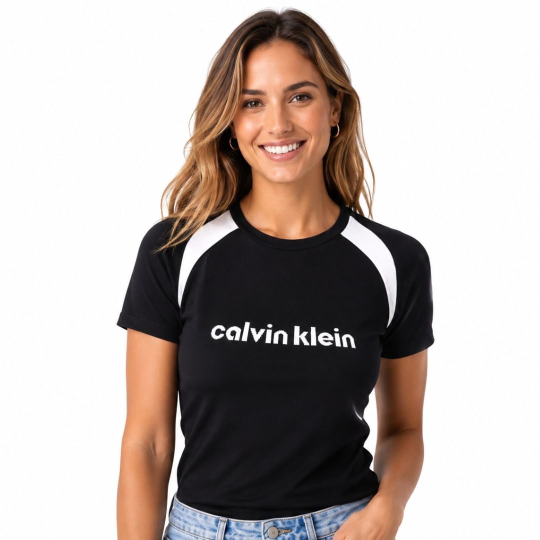 POLO CALVIN KLEIN MUJER SLIM FIT NEGRO MANGAS RAGLÁN LOGO TEJIDO - 1