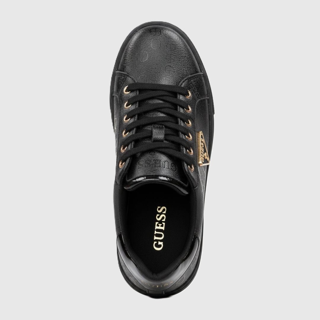 ZAPATILLAS GUESS MUJER PERHAPS NEGRO MONOGRAMA LOGO TRIANGULAR DORADO - 4