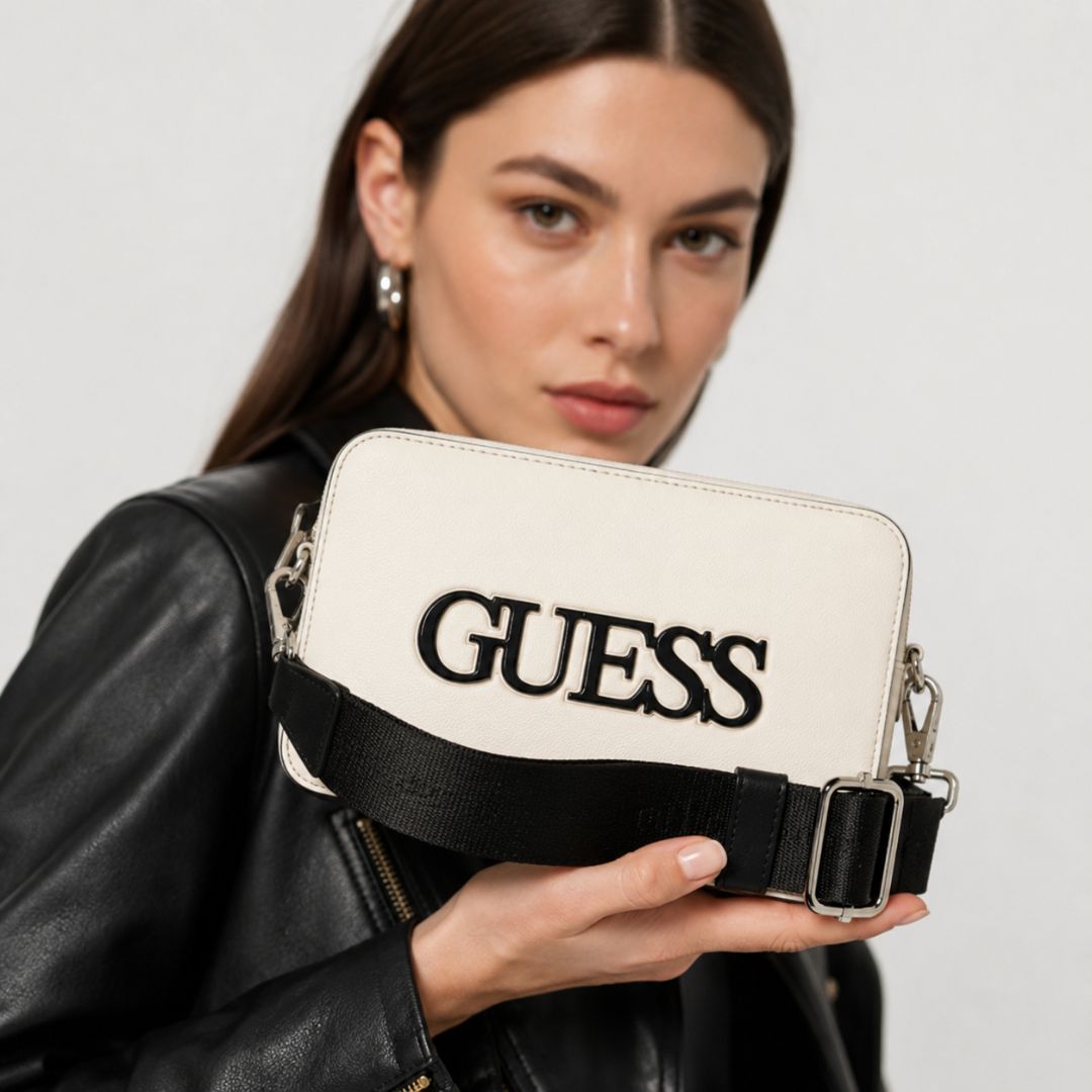 CARTERA GUESS MUJER SHAELA CROSSBODY BLANCO LOGO FRONTAL STRAP AJUSTABLE - 5