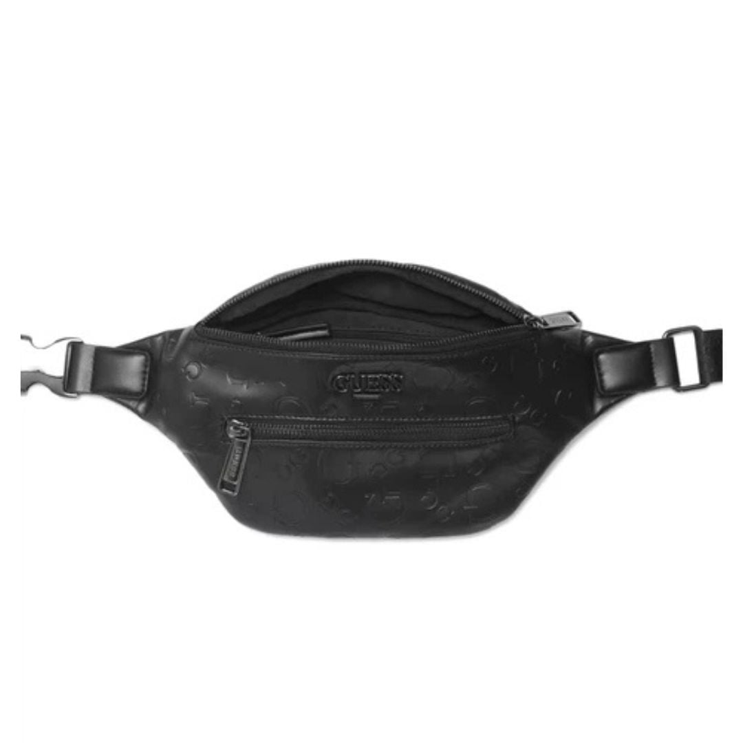 CANGURO GUESS HOMBRE GIO NEGRO LOGO MONOGRAMA AJUSTABLE DISEÑO EN ALTO RELIEVE - 2