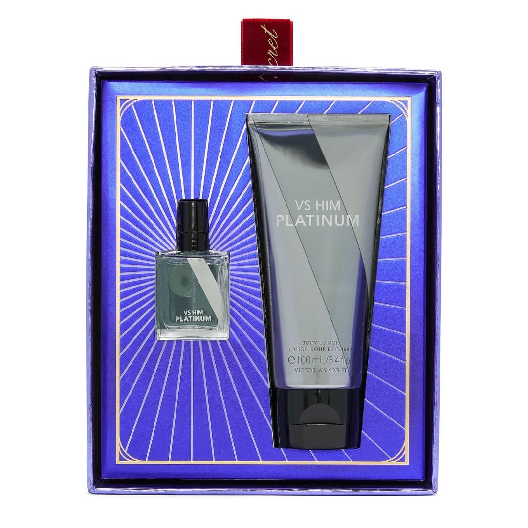 SET VICTORIAS SECRET PLATINUM PERFUME Y LOCIÓN HOMBRE 2 PIEZAS CAJA REGALO - 1
