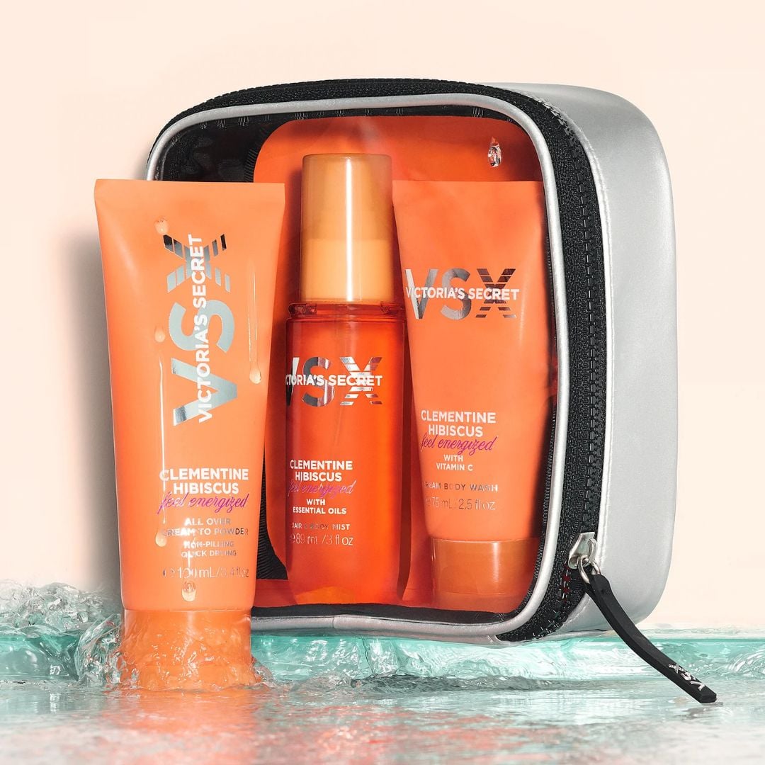 VICTORIAS SECRET SET VSX MUJER CLEMENTINE HIBISCUS FEEL ENERGIZED 3 PIEZAS CON ESTUCHE - 3