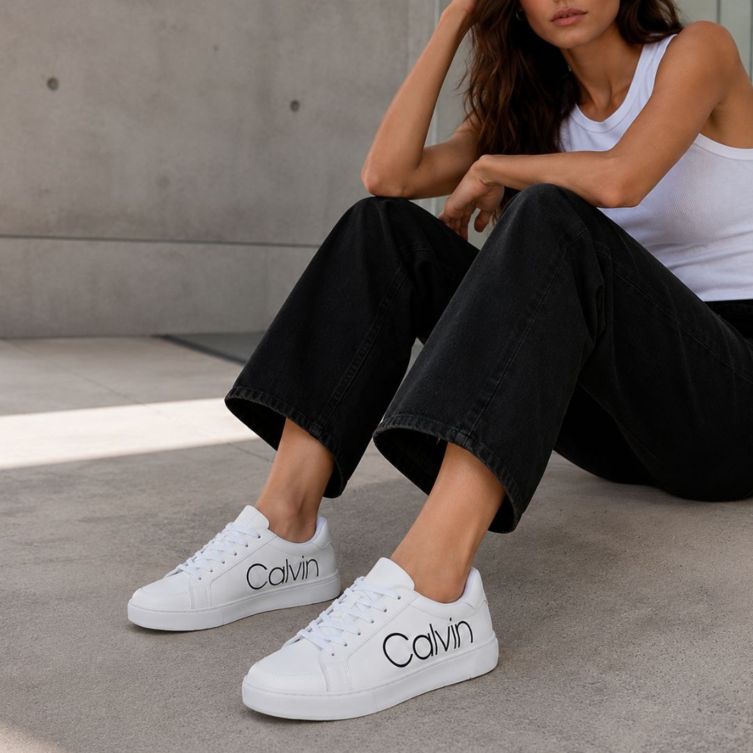 ZAPATILLAS CALVIN KLEIN MUJER CABRE BLANCAS LOGO LATERAL ESTILO URBANO - 6