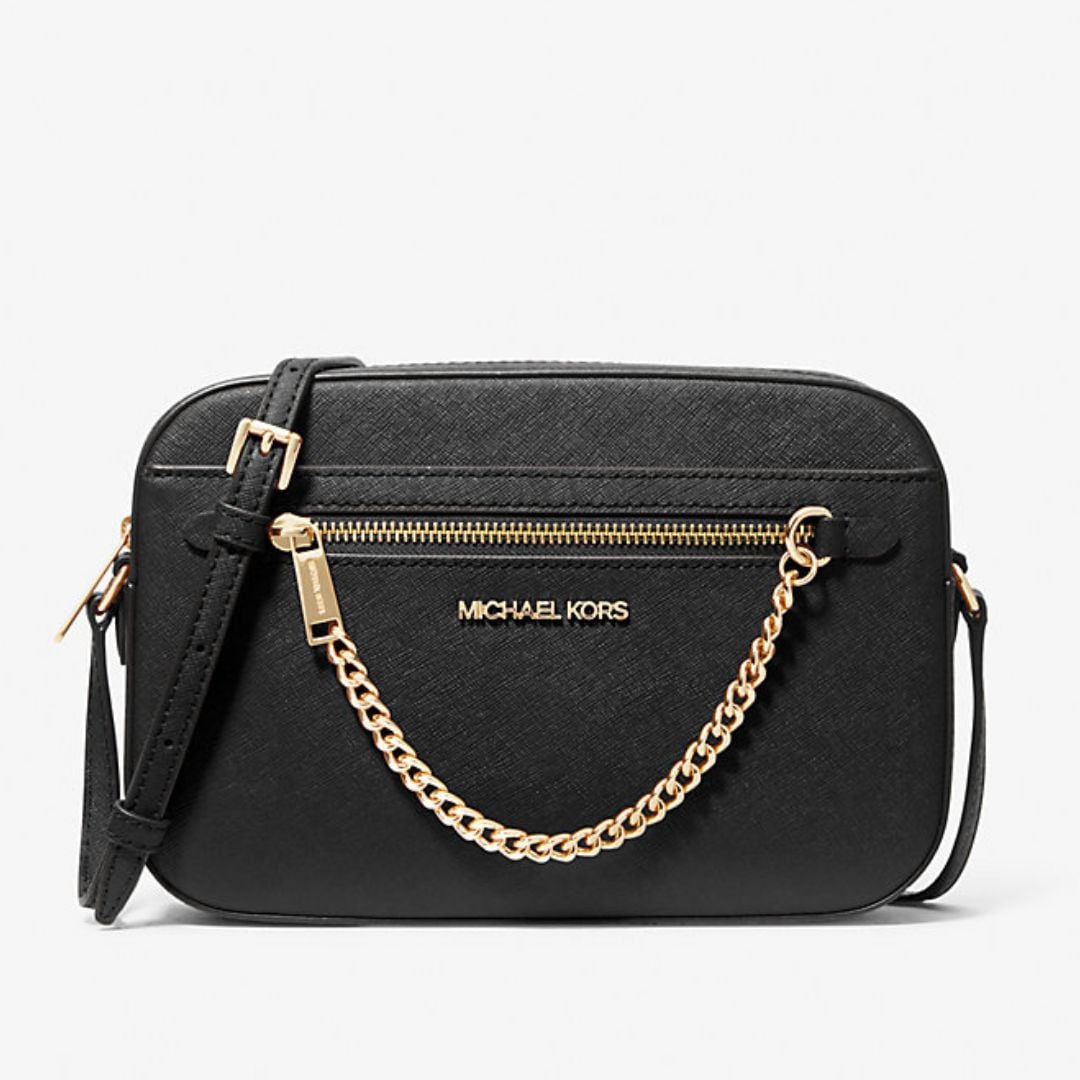 CARTERA MICHAEL KORS MUJER JET SET SAFFIANO CROSSBODY NEGRO CADENA DORADA CORREA AJUSTABLE - 1