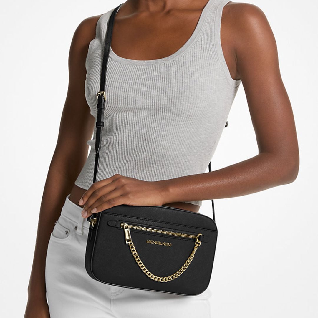 CARTERA MICHAEL KORS MUJER JET SET SAFFIANO CROSSBODY NEGRO CADENA DORADA CORREA AJUSTABLE - 4