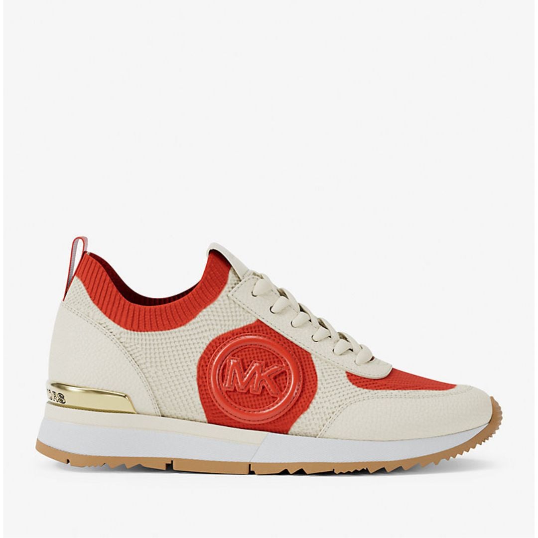 ZAPATILLAS MICHAEL KORS MUJER JENKINS TRAINER BEIGE NARANJA LOGO MK - 2