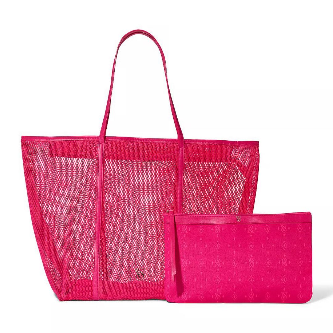 BOLSO VICTORIA’S SECRET MUJER MESH TOTE SET ROSADO CON NECESER - 1