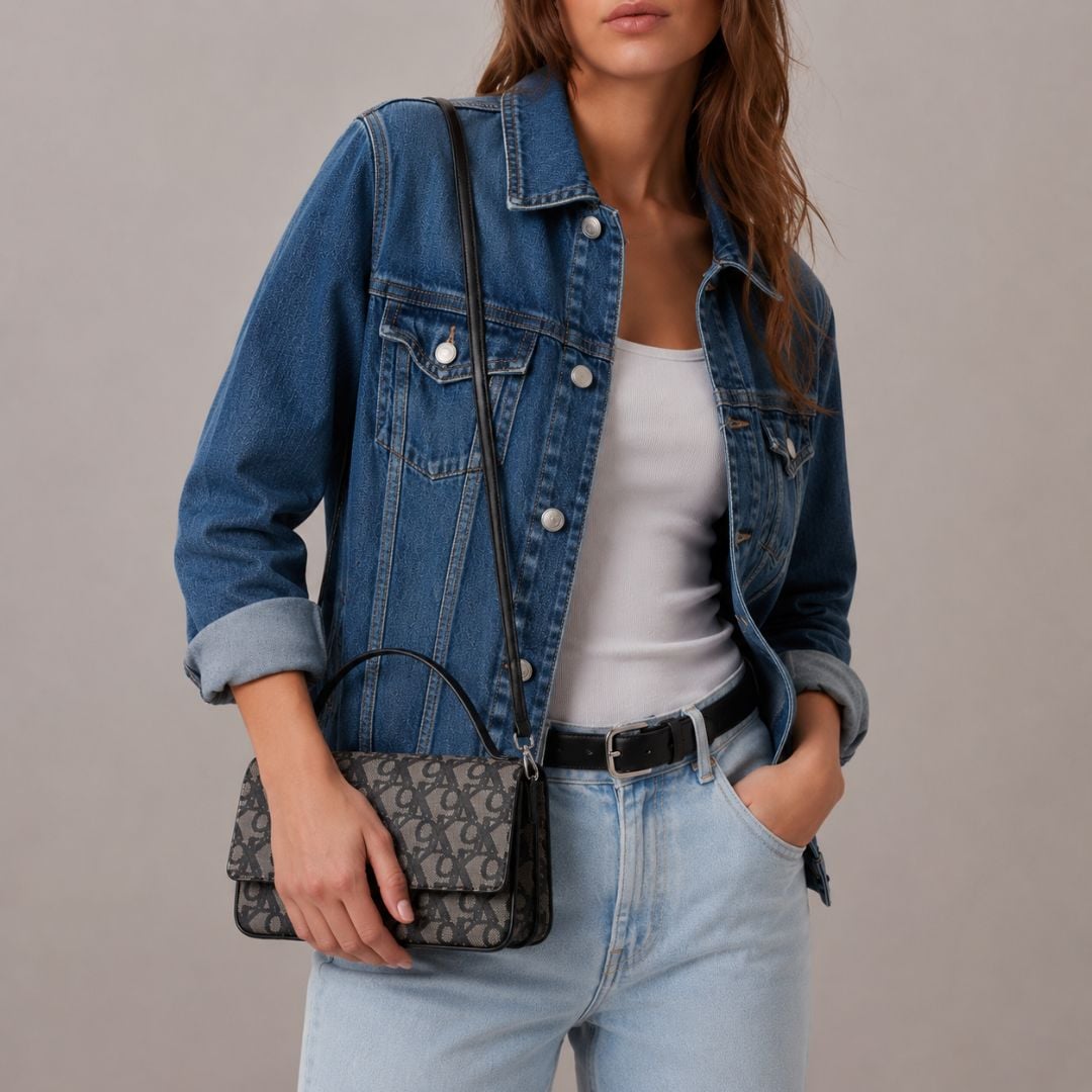 CARTERA CALVIN KLEIN MUJER CROSSBODY LOGO MONOGRAMA FLAP NEGRO - 5