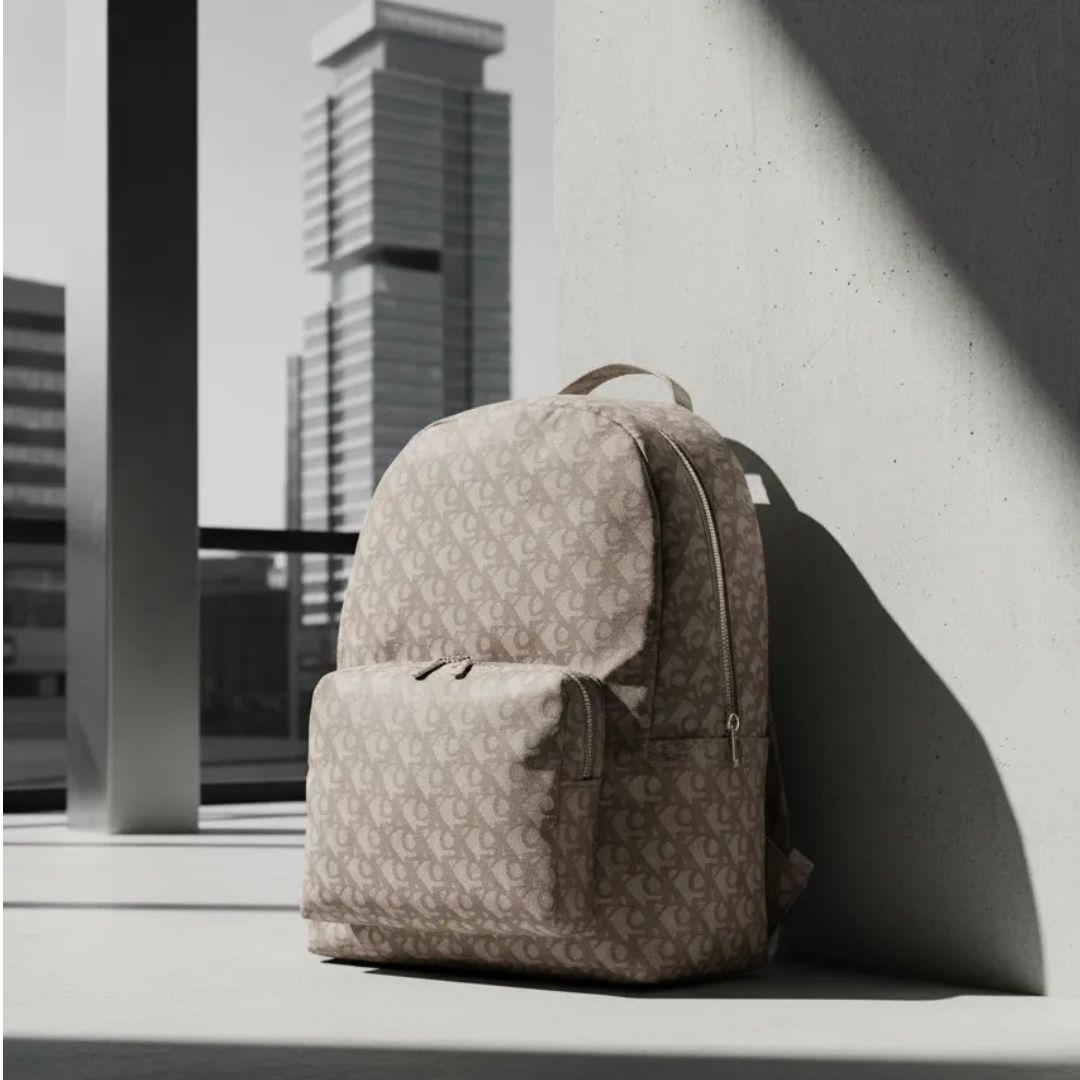 MOCHILA CALVIN KLEIN UNISEX MONOGRAM JACQUARD ZIP BACKPACK BEIGE LOGO - 4