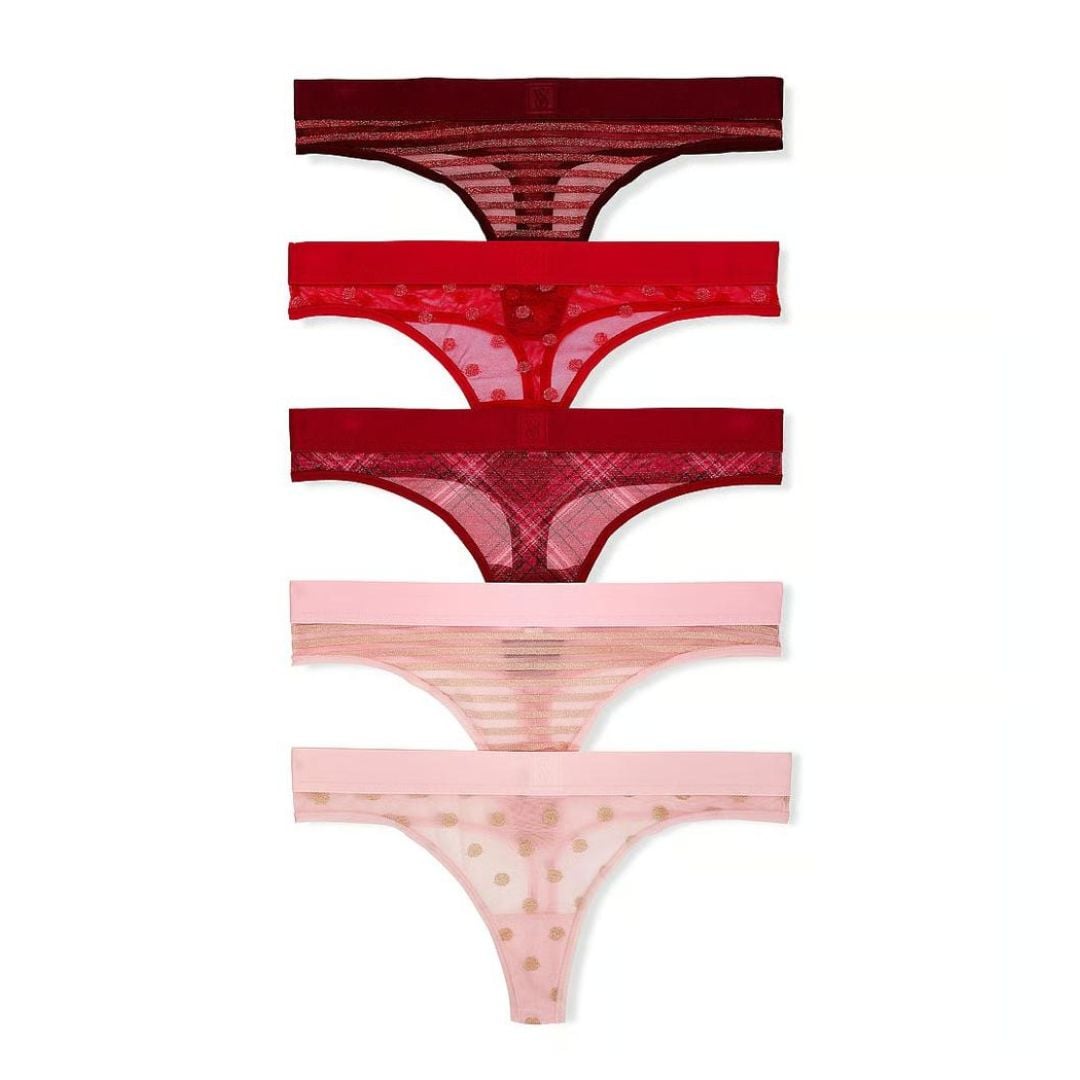 CALZONES VICTORIA’S SECRET PACK 5 UNIDADES TIPO HILO SHEER SHIMMER MUJER - 1
