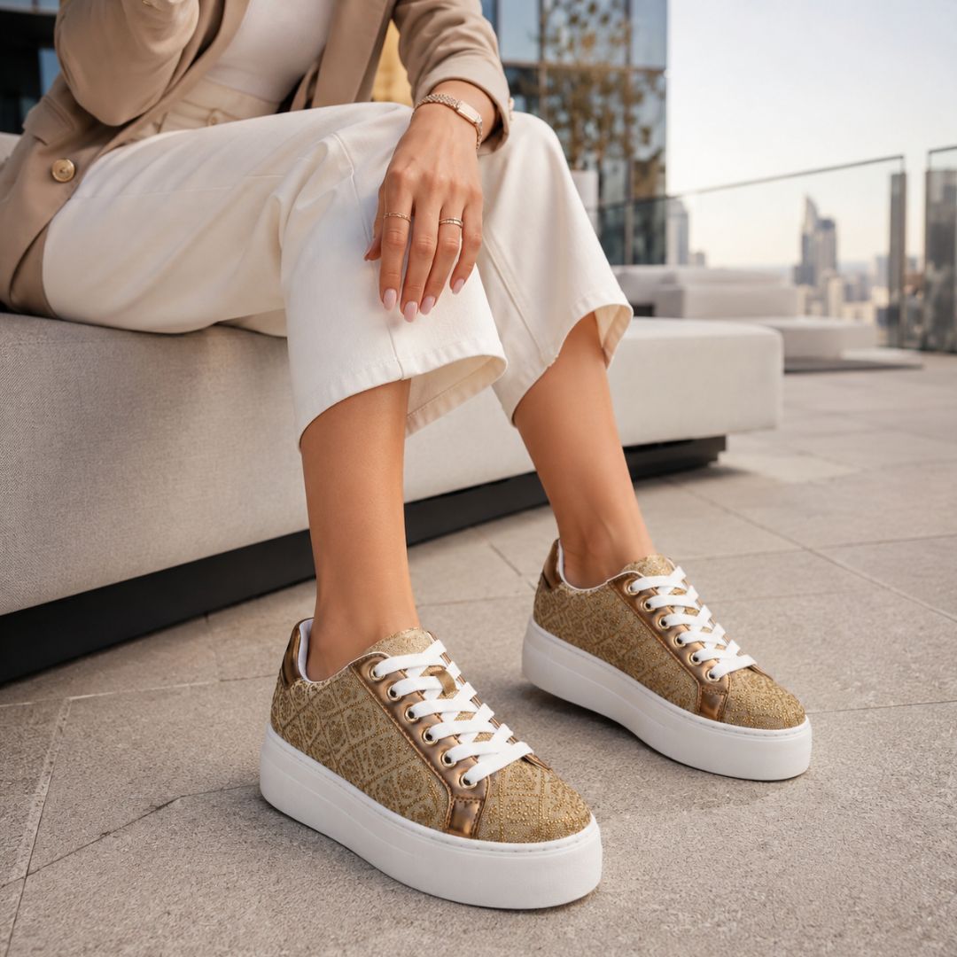 ZAPATILLAS GUESS MUJER GELSEN LOGO RHINESTONE BRONCE URBANAS - 7