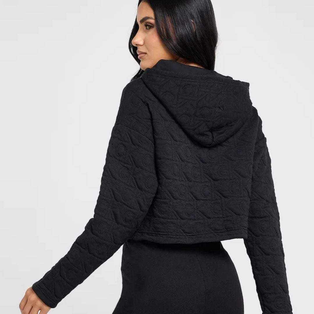POLERA CALVIN KLEIN MUJER TERRY LOUNGE QUILTED HOODIE NEGRO MONOGRAMA - 4