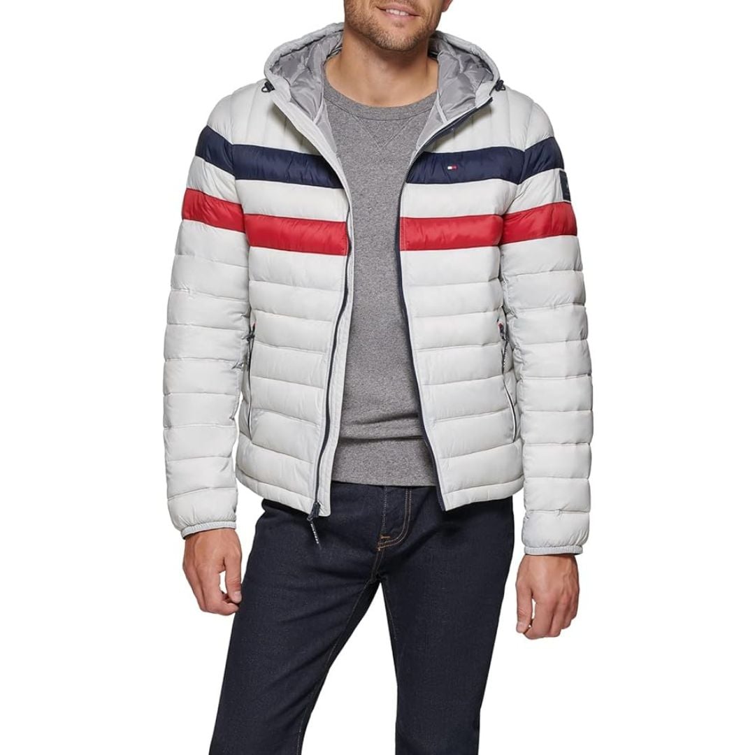 CASACA TOMMY HILFIGER HOMBRE ULTRA LOFT GRIS ACOLCHADA RESISTENTE AL AGUA CON CAPUCHA ESTAMPADA - 3