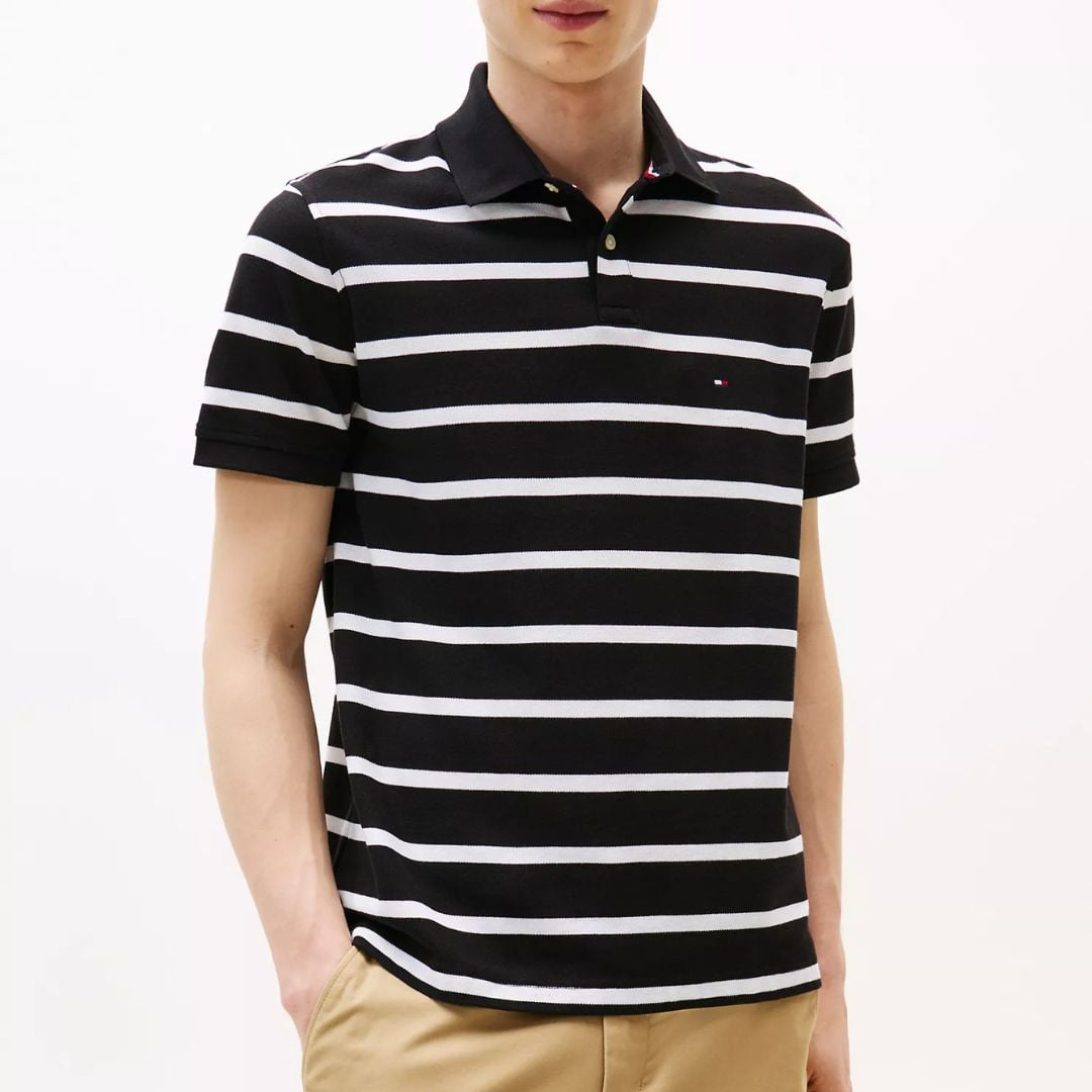 POLO CAMISERO TOMMY HILFIGER HOMBRE REGULAR FIT STRIPED WICKING NEGRO MANGA CORTA - 1