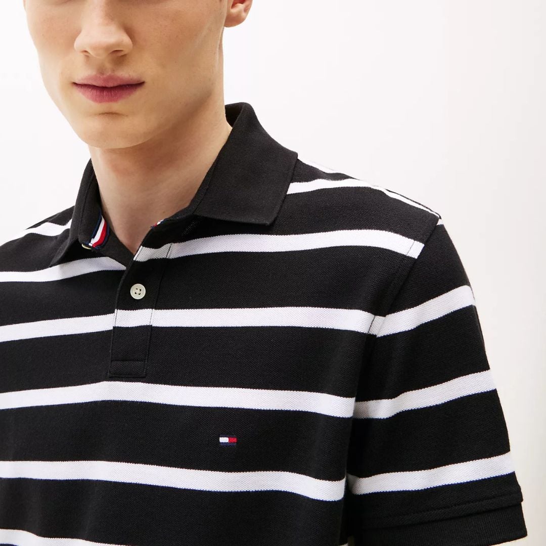 POLO CAMISERO TOMMY HILFIGER HOMBRE REGULAR FIT STRIPED WICKING NEGRO MANGA CORTA - 2