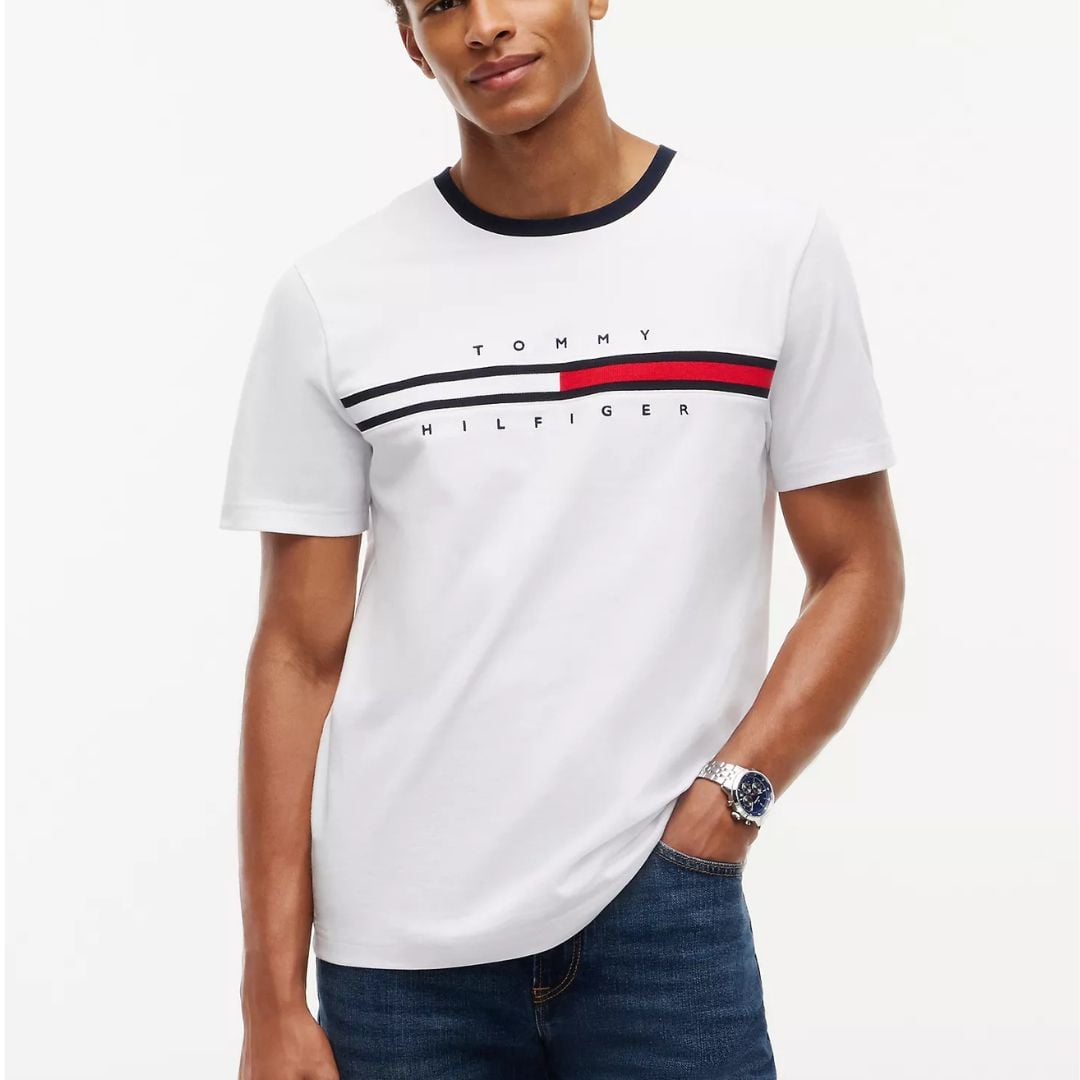 POLO TOMMY HILFIGER HOMBRE LOGO BANDERA BORDADO BLANCO REGULAR FIT - 1