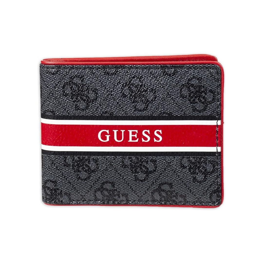 BILLETERA GUESS HOMBRE RFID PASSCASE GRIS ROJO CON CAJA DE REGALO - 1