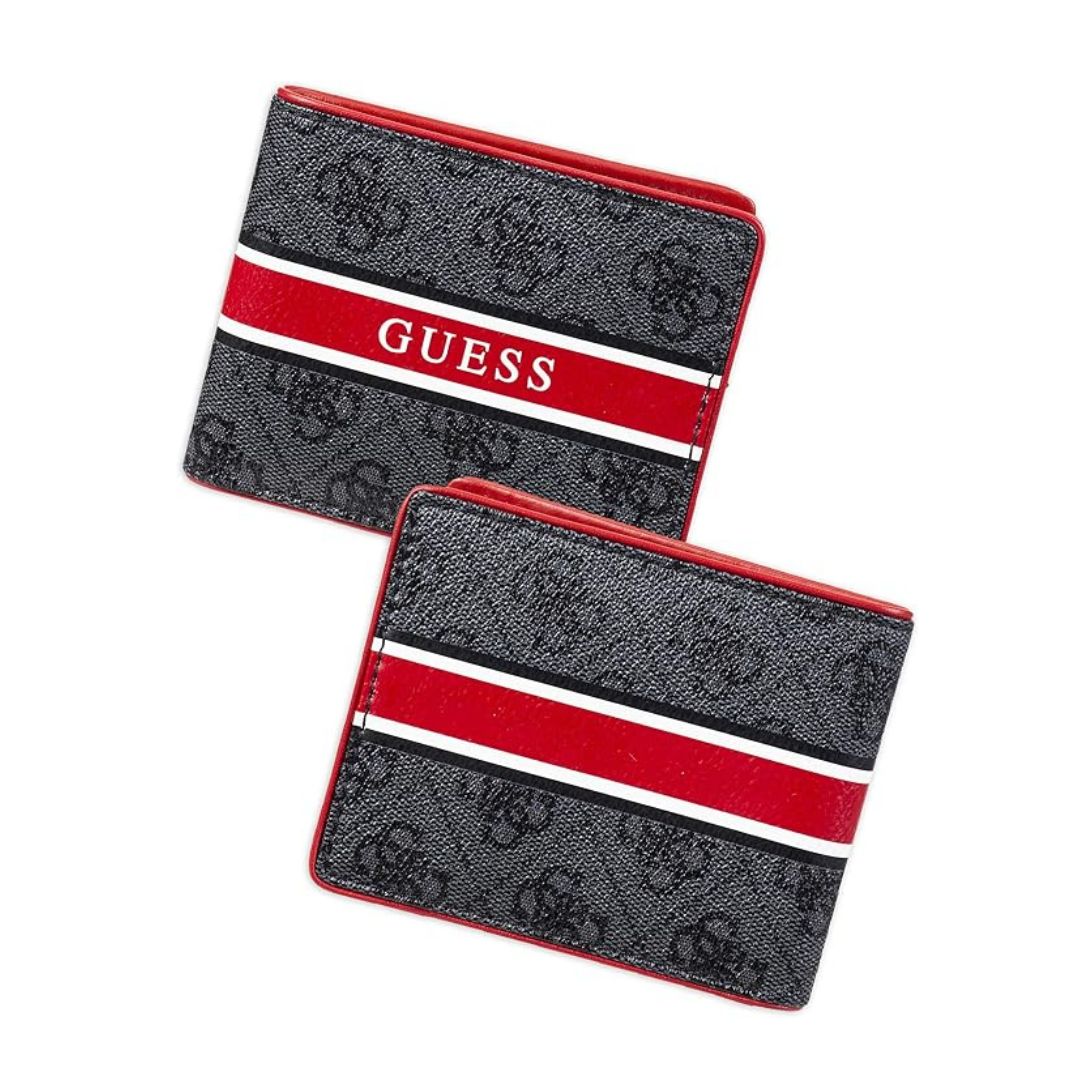 BILLETERA GUESS HOMBRE RFID PASSCASE GRIS ROJO CON CAJA DE REGALO - 2