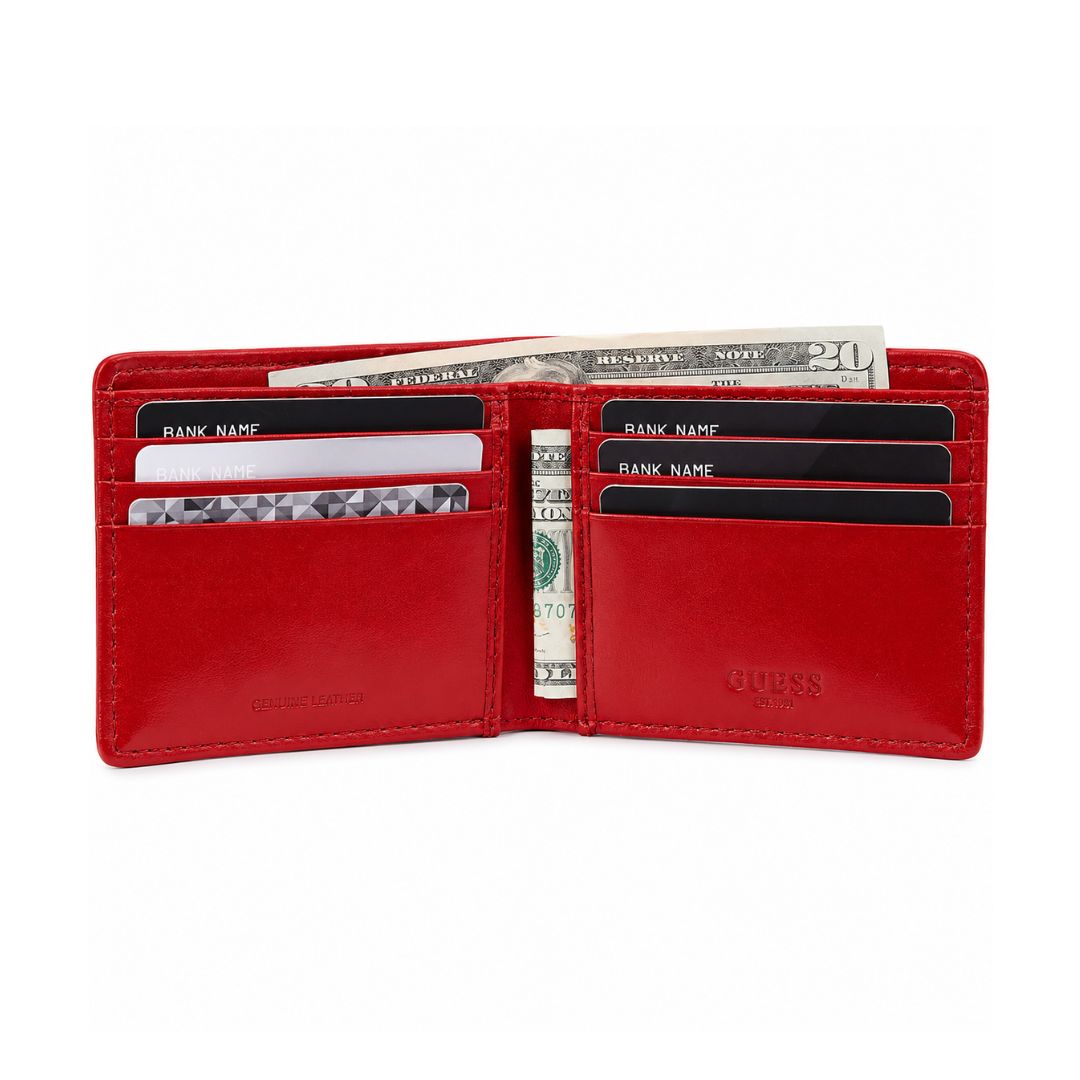 BILLETERA GUESS HOMBRE RFID PASSCASE GRIS ROJO CON CAJA DE REGALO - 3