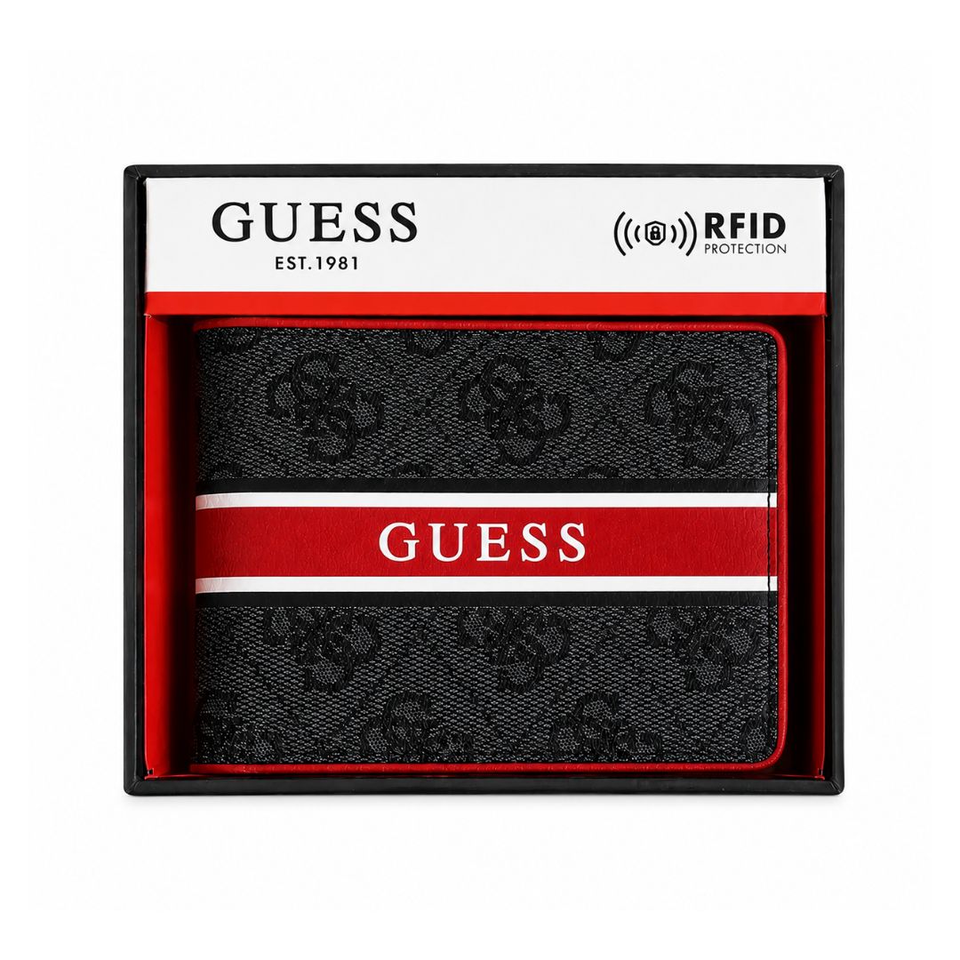 BILLETERA GUESS HOMBRE RFID PASSCASE GRIS ROJO CON CAJA DE REGALO - 4